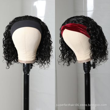 Wholesale Fashion Short 8inch-14inch  Headband Wig Water Wave Bob Wig Human Hair Headband Wigs For Black Women